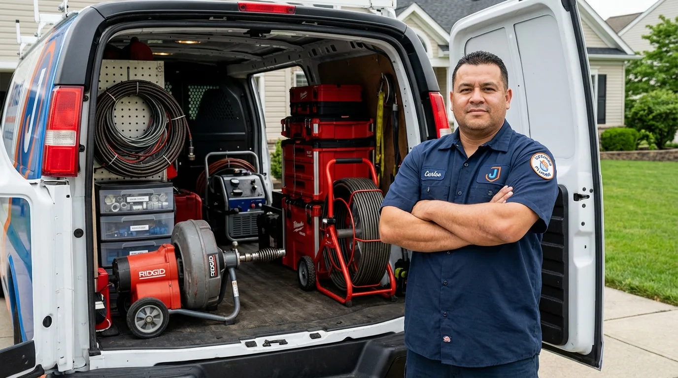Professional drain cleaning equipment and Johns Plumbing LLC plumber in Conrad