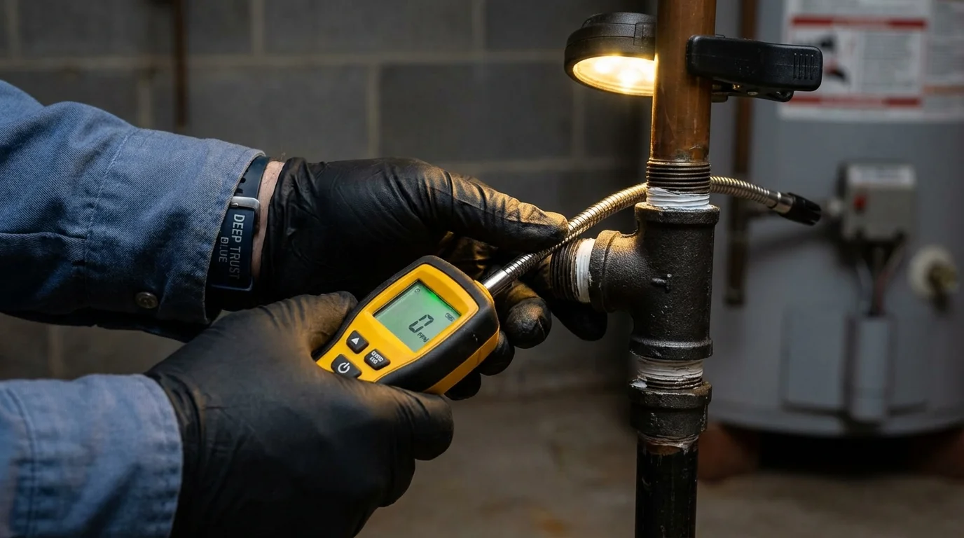 Gas leak detection with electronic sniffer by Johns Plumbing LLC in Conrad
